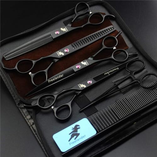 Scissors Kit for Pets, High-End 7.0″ Professional Pet Grooming Scissors Set Dog Grooming Kit Straight Scissors Thinning Scissors Curved Scissors – for Left-Handed Hairdresser