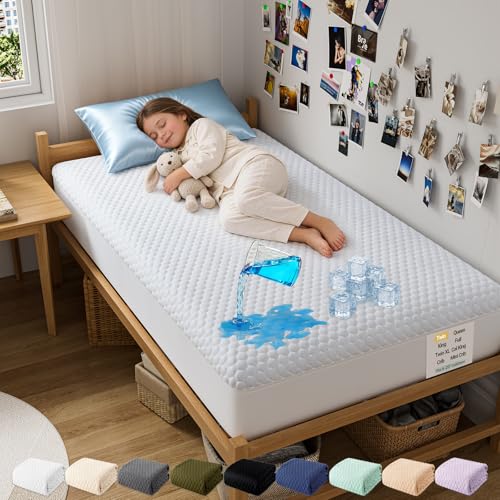 Image of OhGeni 100% Waterproof Mattress Protector,Twin Size Mattress Soft Pad,Pet Hair & Bedwetting Resistant,Cooling Breathable Fitted Sheets,Washable Bed Cover,Non-Slip Deep Pocket,Noiseless for Kids Rooms