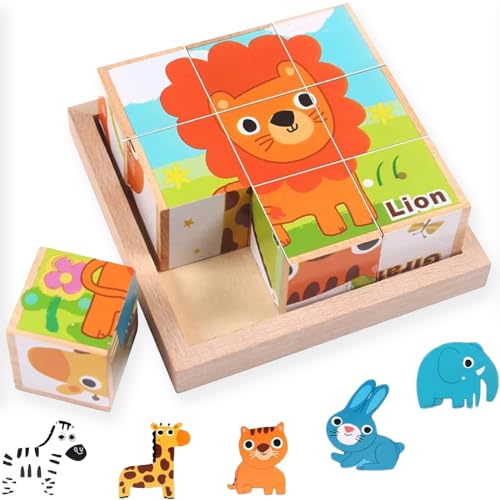 Rompecabezas, Seis Rompecabezas en Uno, Juguete de Desarrollo, Cubo Puzzle Animales Motivos Puzzle, Juguete Educativo y...