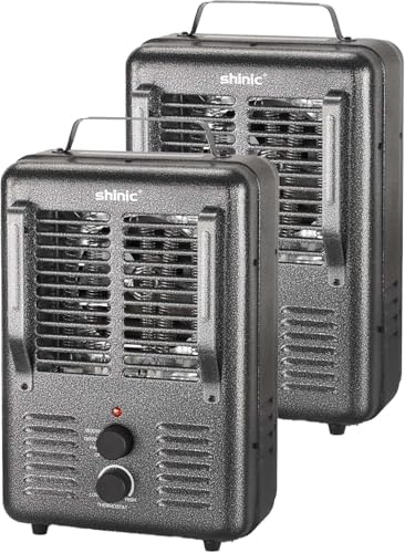 Shinic Space Heater 1500W Milkhouse Heater with Thermostat, Stay Cool Durable Metal Housing, Overheat protection, 3-Prong Plug, Tip-Over Auto Shut Off 2 Pack