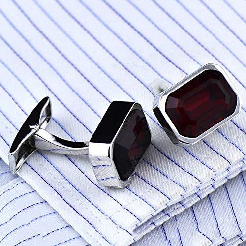 Mancuernillas KnBoB para hombre con cristal rojo irregular miniatura 2