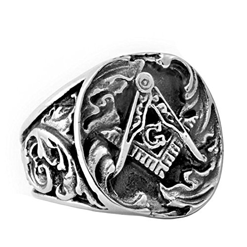 IFUAQZ Anillo de acero inoxidable chapado en oro para hombre, diseño masónico masónico, Metal, Sin piedras preciosas