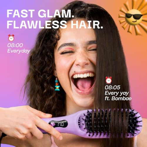 Image of Bombae Pro Ceramic Ionic Hair Straightener Brush | Naturally Straight in Mins | 5X Less Frizz, 2X More Volume | Smart Heat Protection with 6 Temp Modes (150-250C) | Tourmaline-Ceramic Coated Ionic Bristles | Dual bristle - Heat-Safe & Snag-Free | LED Display | Headturner