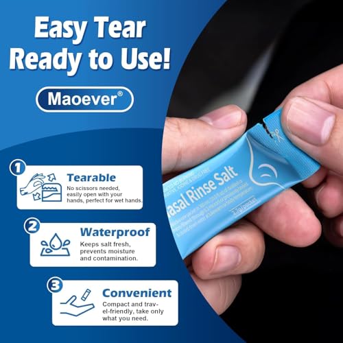 Image of Neti Pot Salt Packets - 100 Individually Wrapped Saline Packets for Nasal Wash | Neti Pot Refill Kit| Effective Nasal Irrigation | Sinus Care | Nasal Cleansing Solution