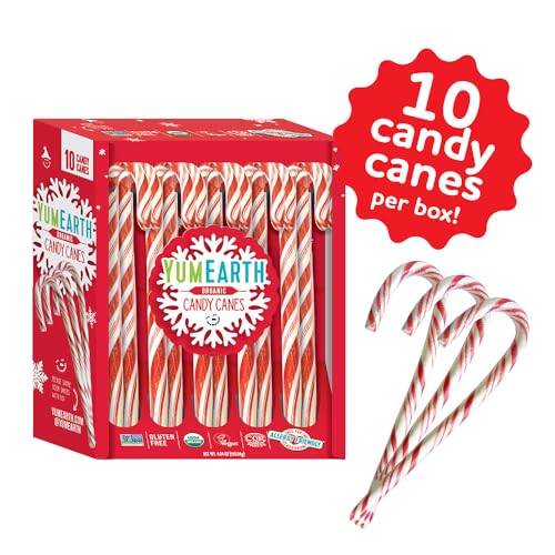 Image of YumEarth Organic Candy Canes - Individually Wrapped Full Size Peppermint Candy Canes - Allergy Friendly, Non GMO, Gluten Free, Vegan, Dye Free Christmas Candy - 10 Count (Pack of 1)