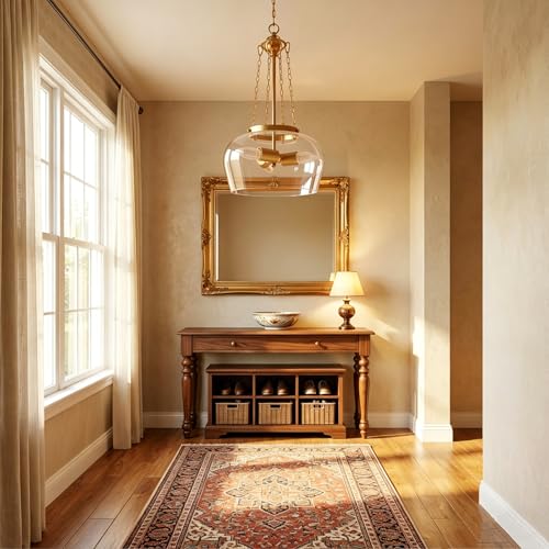 passong Gold Glass Pendant Light, Mid Century Modern Chandelier with Adjustable Chain, 3-Light Industrial Hanging Light Fixtures with Clear Glass Shade for Kitchen Island Dining Room and Foyer by passong - Used condition - Image 5
