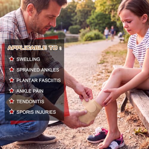 Image of Honoson 2 Pcs Ankle Brace Kid Ankle Support Youth Neoprene Lace up Compression Sleeve Foot Brace Stabilizer with Adjustable Strap for Sport Sprained Plantar Fasciitis Achilles Tendonitis(Skin,S)