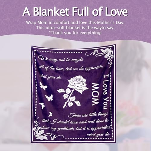 Gift Blanket, Gifts for Mom, Mom Blanket for Mother's Day, Super Soft Flannel Throw, Cozy Throws for Birthday Christmas, Couch Bed Plush Blankets for Women from Daughter Son, 50x60, Purple