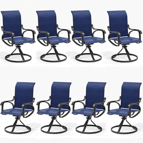 Image of LOUVIXA Patio Swivel Chair Set of 8, All-Weather Patio Swivel Rocking Chair, High Back Patio Dining Chairs for Backyard, Porch, Lawn, Garden(8, Navy Blue)