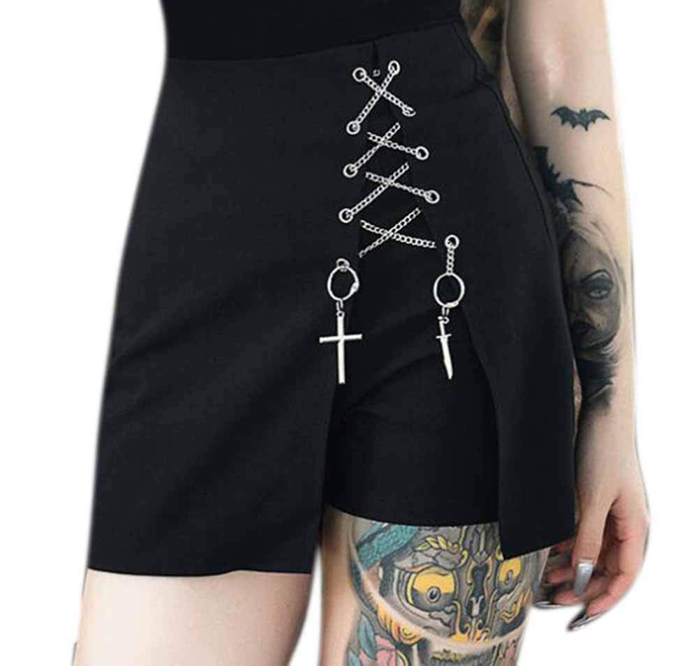 babao Womens Black Gothic Shorts Pants Skinny Punk Pants