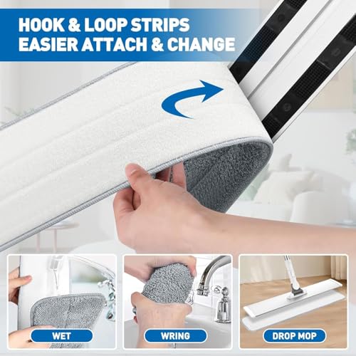 Image of 360 Rotating Aluminum Mop Head for Floor Cleaning - 40cm Large Flat Mop pad for Quick Wet and Dry Use with Reusable Microfiber Washable Pads and Suitable for All Types of Flooring