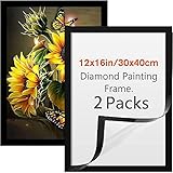 Diamond Painting Picture Frames for 30x40cm, Diamond Painting Art Canvas Frames 12" x 16", Self Adhesive Diamond Magnetic Art Frame, Frames for Wall Window Door Black, Inside Size 10" x 14" (2 PACK Diamond Painting)