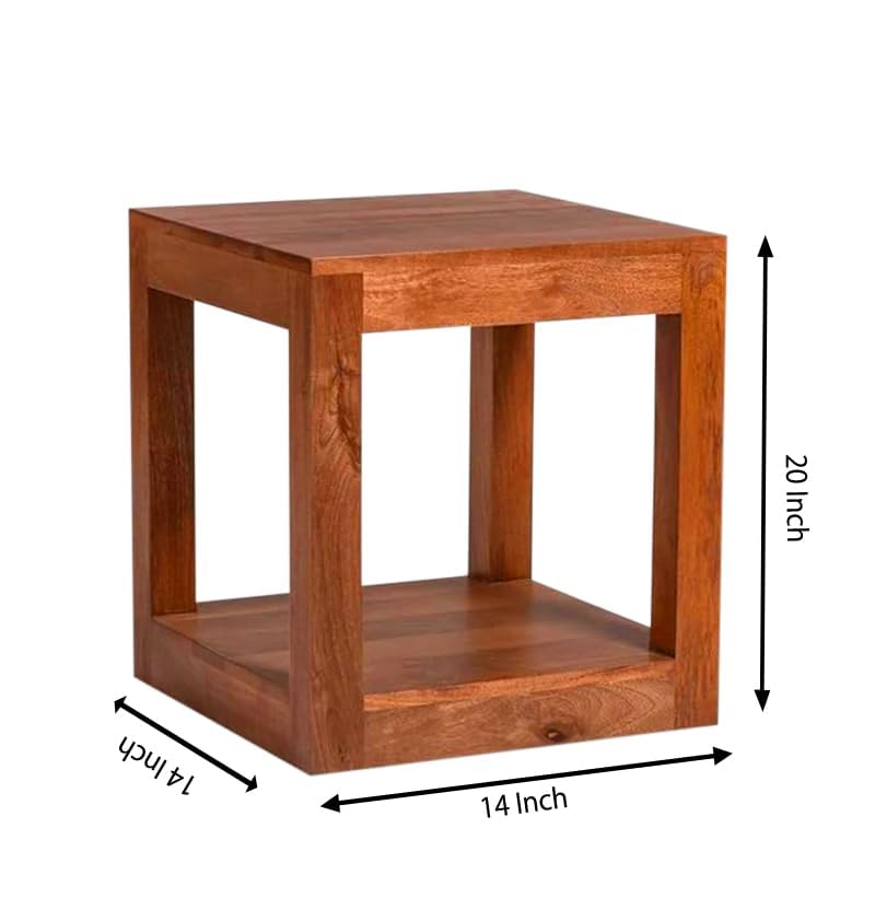 Image of Sheesham Wood Lamp Table for Bedroom | Modern Bedside Table with Storage | Elegant Nightstand for Living Room & Bedroom Decor (Honey Finish)