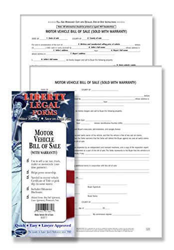 Motor Vehicle Bill of Sale - USA - Do-it-Yourself Legal Forms by Permacharts