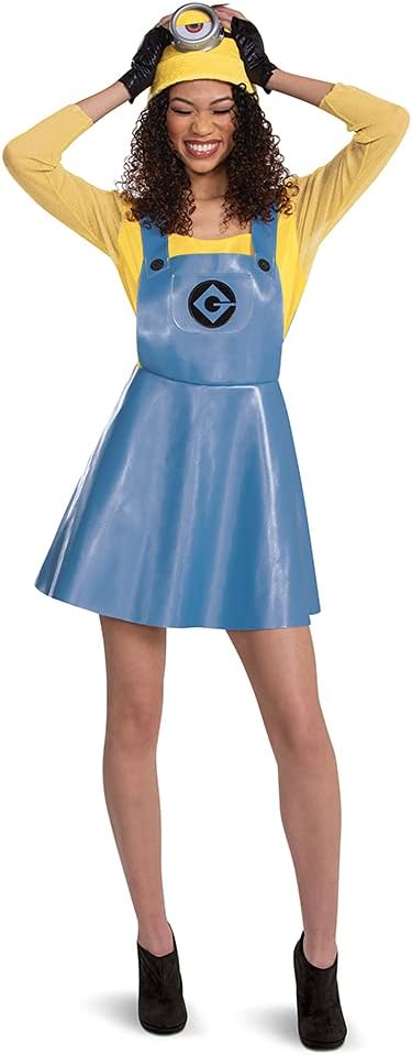 Women's Minion Costume for Women, Official Minions Stuart Outfit with Skirt Goggles and Hat