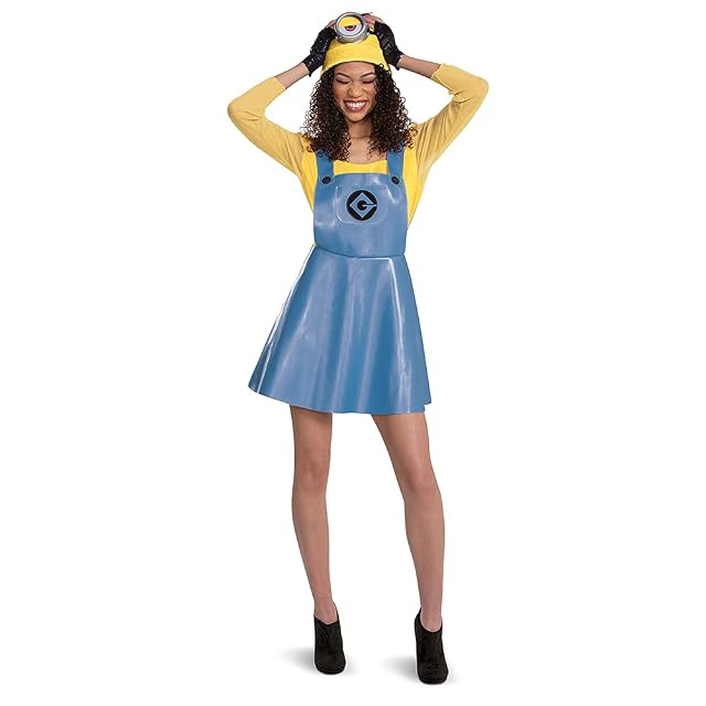 Disguise Costume for Women, Official Minions Stuart Outfit with Skirt Goggles and Hat, Multicolored