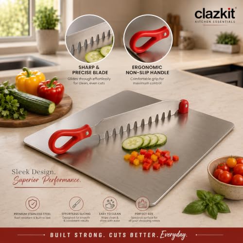 Image of Clazkit Stainless Steel Chopping Board with Multifunctional Cutter | Heavy Duty Cutting Board for Fruits, Vegetables | Rust-Resistant Kitchen Prep Board |31L x 24W x 5Th