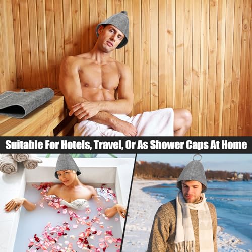 Jiuguva 12 Pieces Sauna Accessories 6 Pieces Felt Sauna Hat 6 Pieces Banya Heat Insulation Sauna Mat Absorbent Head Protection Vaporarium Hat for Hair Men Women Bath Shower Gift, Gray - Thumbnail 7