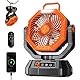 AJVV Camping Ventilator mit akku 20000mAh, Akku Ventilator mit Fernbedienung/LED Licht/270° Drehung, Tischventilator mit Haken/Powerbank/Stufenlose Geschwindigkeit, für Outdoor Reisen Angeln-Orange