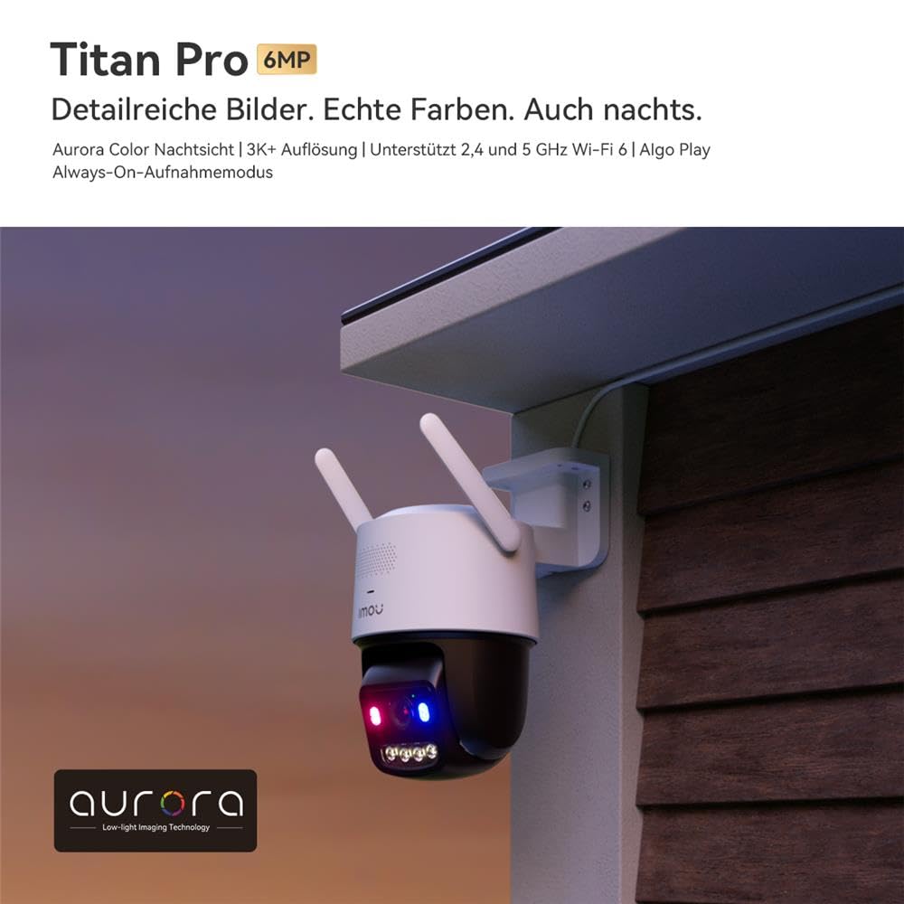 Imou Titan Pro 6MP Telecamera di sorveglianza Wi-Fi/PoE, 360° PTZ, rilevamento intelligenza artificiale, visione notturna, 30 m, sirena e luce, audio a 2 vie, telecamera per esterni