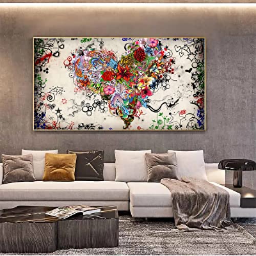 Peinture coloré Coeur Fleurs exprimant l'amour universel en toile murale géante pour votre foyer