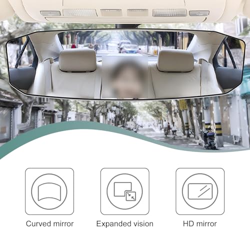 Image of leechio Rear View Mirror, 11.7 inch x 3.5 inch x 1.2 inchHD Wide-angle Rearview Mirror /Baby Car Mirror, Anti-glare Clip-on Blind Spot Mirror, Universal for Cars (Silver)