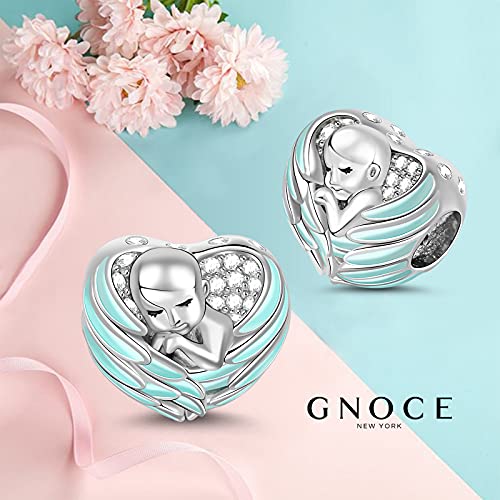 Gnoce Baby Charm Bead 925 Sterling Silver Sleeping Baby Wrapped In Angel Wings Charm With Czs Fit For Bracelet/Necklace Charm Gifts For Mothers Friends (Blue) #TOP1