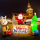 EAONE 10 Ft Christmas Inflatables Outdoor Decorations Giant Blow Up Yard Decorations Inflatable Santa Claus, Reindeer and Merry Christmas Sign with Built-in LED Lights for Indoor Outdoor Holiday Decor