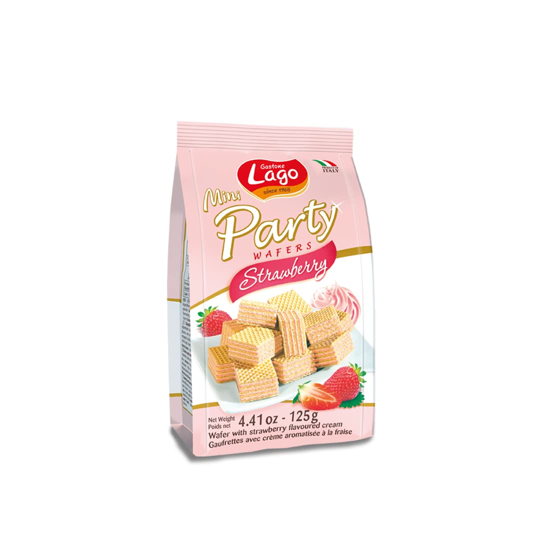 Lago Mini Party Wafers Strawberry | Filled with Rich Tasty Strawberry Cream - 125g