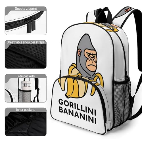 Gorillini-bananini Merch Large Travel Backpack Italian-Brainrot Meme Waterproof Lightweight Daypack White 44x32x19cm3