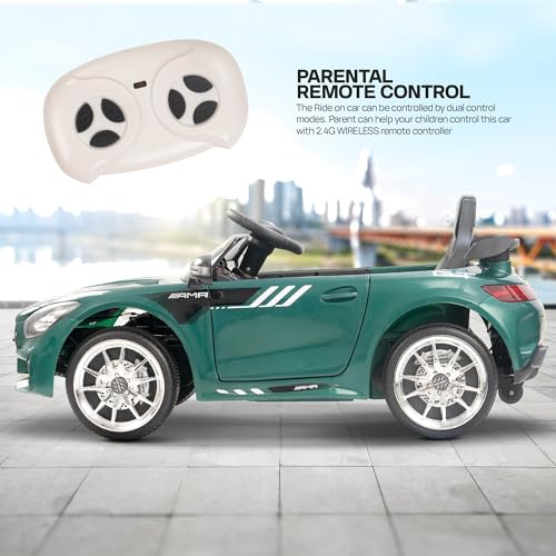 Image of Baybee Spyder Battery Operated Car for Kids | Electric Kids Car with Parental Control, LED Lights & Music | Rechargeable Battery Car with Bluetooth & USB | Ride on Cars for Kids 1-5 Years (Green)