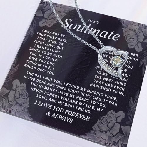 To My Soulmate Necklace Gift for Wife, Girlfriend, Fiancée - Anniversary, Valentine's Day Necklace Gifts Soul Mates Gift, Soulmate Jewelry Birthday Gifts From Husband Forever love Pendant3