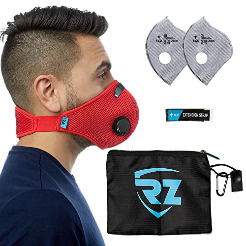RZ Mask M2 Mesh Air Filtration Face Protection Dust Mask with 99.9% Effective Carbon Filters for Woodworking, Construction, Large, Red