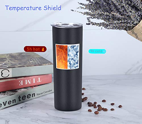 20 Oz Skinny Tumbler Set, Skinny Stainless Steel Tumbler Set With Lids, Insulated Skinny Slim Water Tumbler For Diy, Black #TOP3