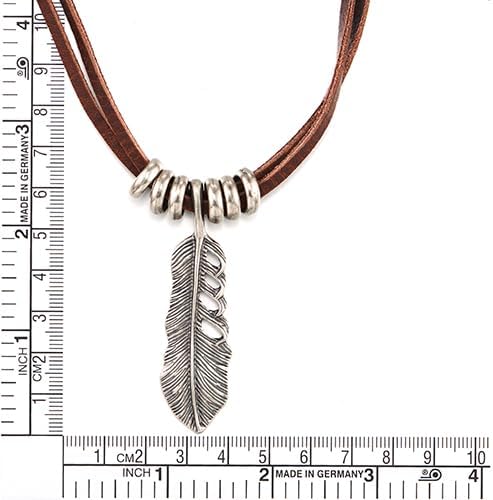 COOLSTEELANDBEYOND Feather Pendant Necklace, Retro Style Mens Womens Leather Necklace, Adjustable Brown Leather Cord - Image 4
