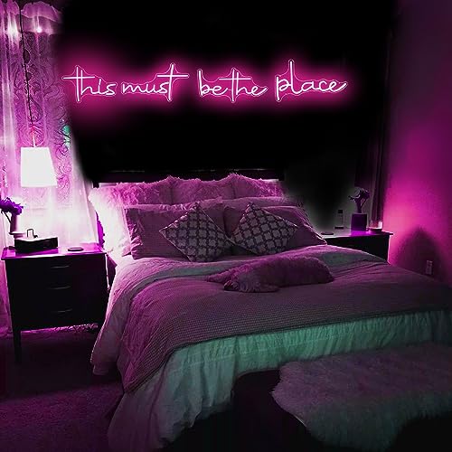 Image of This Must Be the Place Neon Signs 80.5 inch x 14.3 inch Pink LED Light Up Signs for Wall Decor | This Must Be The Place Sign for Bar Cafe Man Cave Anniversaries Wedding Backdrop