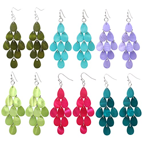 Jules D. Layered Dangling Shell Disc Beads Earring Handmade Multi Colorful Orange Red Blue Drop Chandelier Earring For Women Girls (Blue Green) #TOP5