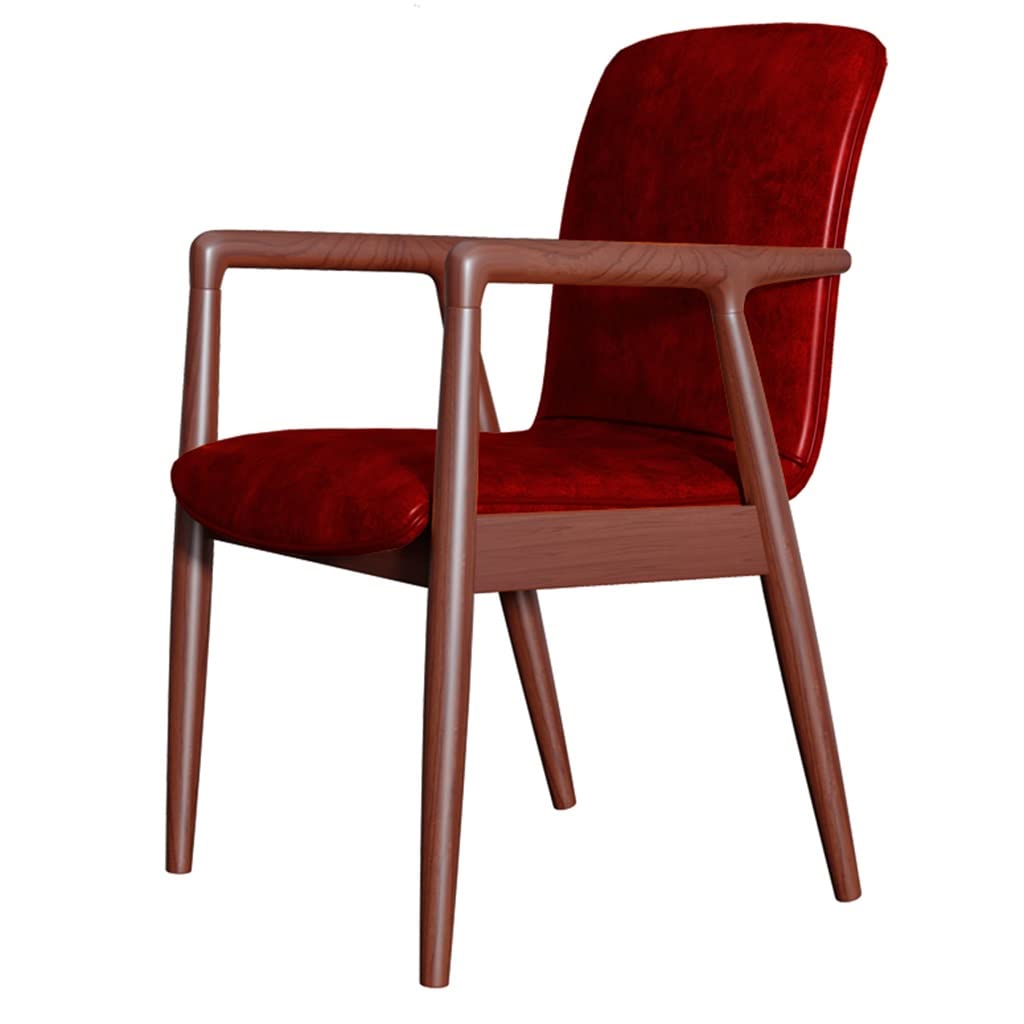 NGDFGR Mid Century Upholstered Dining Chairs With Arms In Green Faux Leather Rubberwood Armchair For Living Room Bedroom Cafe,Red
