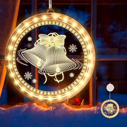 IWTBNOA Weihnachten Dekorative Fenster Licht Warmweiß, Hängend Fensterlicht Batteriebetriebene, 3D Hängende Lichter, Weihnachtsbeleuchtung… – Ansicht 1