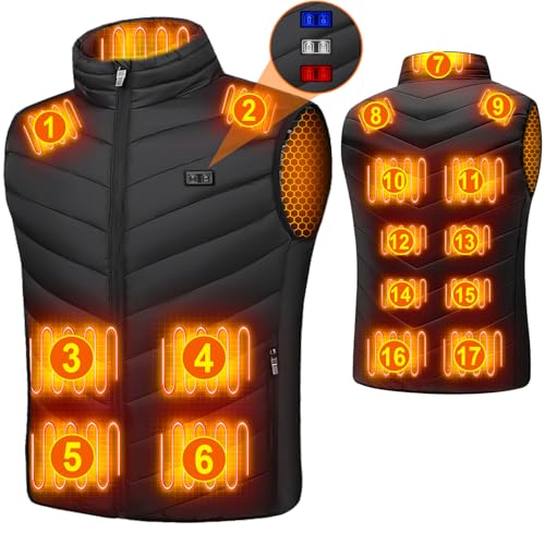 qoqidun Heated Gilet for Men Womens - Heated Vest with 17 Carbon Fibre Heating Pads and 3 Heat Settings Ideal for Hiking Motorcycle Riding & Outdoor Activities (Battery Pack Not Included) Large