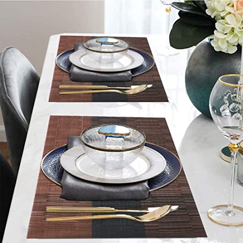 Image of Anugrah Dining Mats Table Mats PVC Placemats Heat-Resistant Placemat for Dining Tea Table Woven Vinyl Stain Resistant Table Mats Easy to Clean - 45x30 cm (Brown Black, 6)