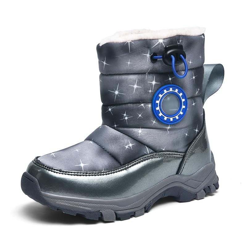 Kids Snow Boots Winter Waterproof Outdoor Warm Faux Fur Lined Shoes with Bungee Lacing