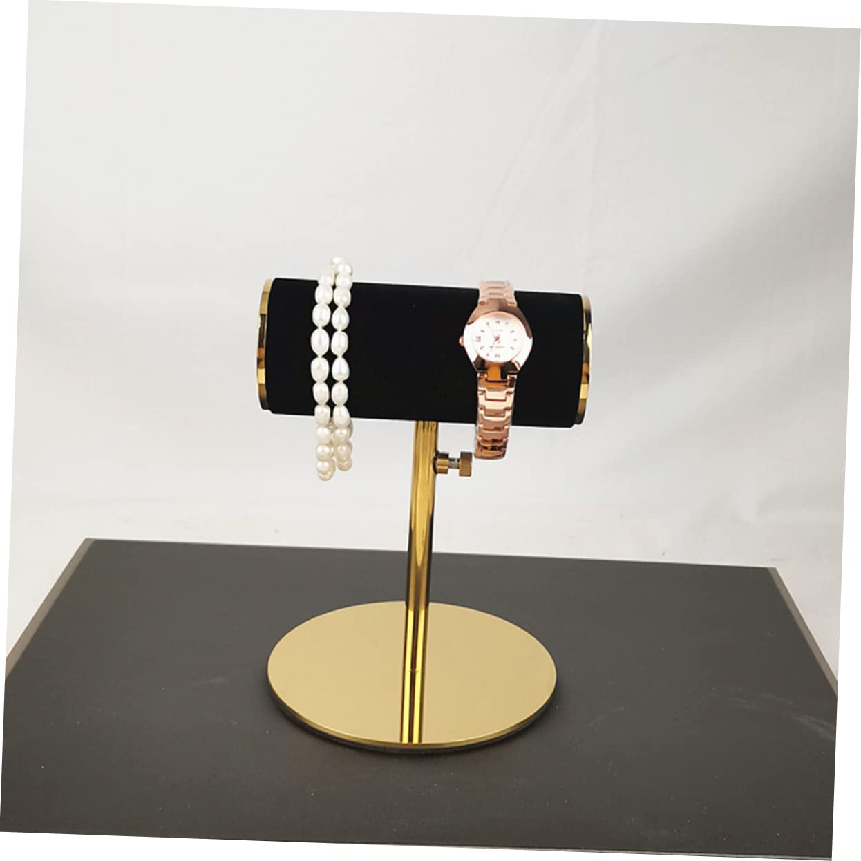 SHERCHPRY Espositore per Orologi in Acciaio Inox e Flanella, Nero, Elegante e Pratico per Tavolo da Cosmetici o Negozio, Display e Storage