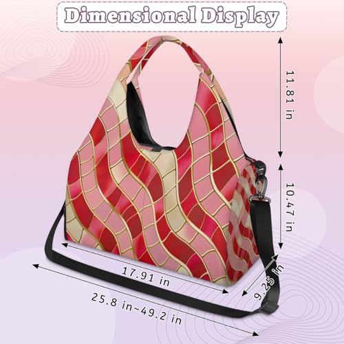 Yoga Bag for Women，Waterproof Polyester Gym Bag Detachable Strap,Shoe Pocket，Double Zipper,Shape Water Ripple Red Duffel Bags2