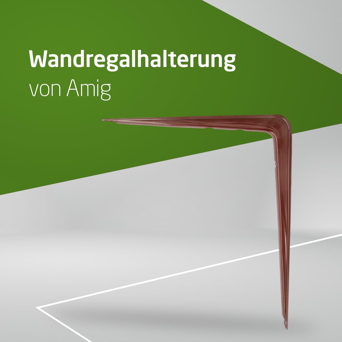 Amig - Set Wandregalhalterungen - 20 Stück - Stahlwinkel - 350x300 mm - Braun - Belastbar bis 35 kg - Winkel für Regalböden - Regalträger - Einfache Montage