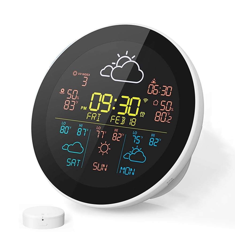 Vjsujehgy LCD Display Tuya WiFi Weather Clock Wireless Thermometer Hygrometer with Alarm Clock Function Weather Station