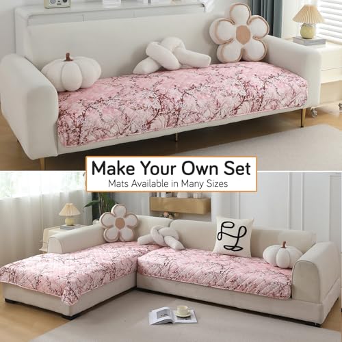 Image of HOKIPO Polyester Printed Waterproof + Anti-Slip + Quick Dry Sofa Seat Mats, Blossom Flower Pink - Length 110cm (AR-5230-P5)