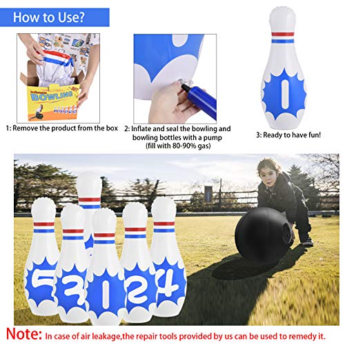Newtion Giant Inflatable Bowling Set - 6 PCS 24 Inch Jumbo Bowling Pins with 1 PCS 18 Inch Bowling Ball Set,Great on Lawn, Yard, Indoor Use for Kids and Adults - Thumbnail 4