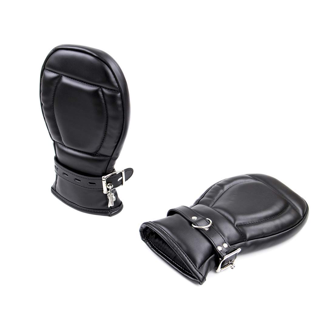 HuiZhi Leather Restraints Mitts Adult SM Game Boxing Hand Wraps Bondage Hand-Cuffs Fetish Sex Toys Abusing Glove (Black)