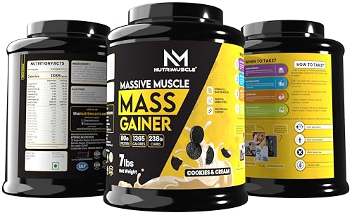 Image of Nutrimuscle Massive Muscle Mass Gainer - 7 lbs - Cookies and Cream flavour - For Muscle, Mass and Strength Gain - Contains Creatine, Complex Carbohydrates and Protein
